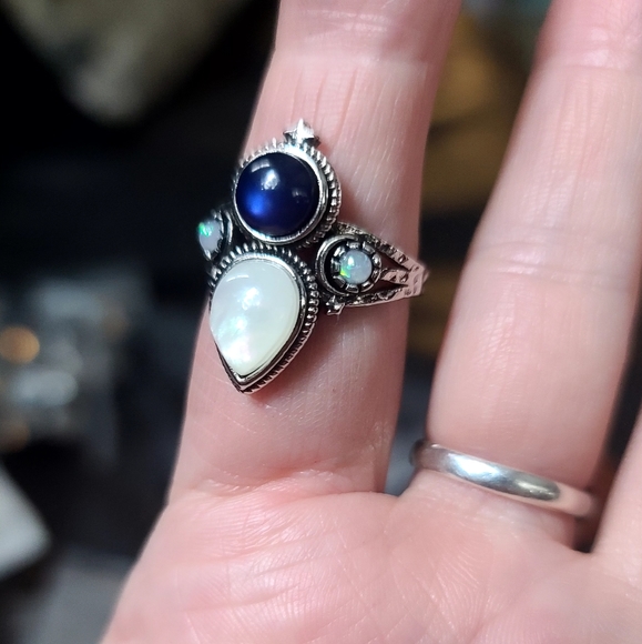 Moonstone & Lapis Sterling silver ring NEW - Picture 3 of 7
